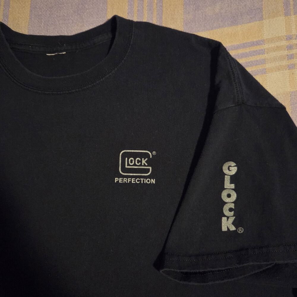 Vintage 90s Y2K Faded Black Glock Perfection Firearms Graphic T Shirt Gun Rare